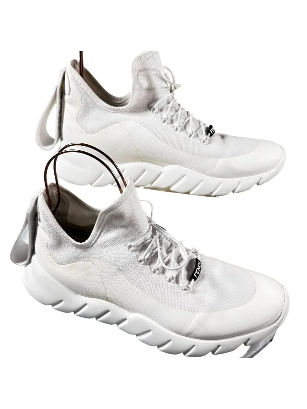 Fendi Vocabulary Technical Sneakers Mesh Knit High Top Shoes White Men Size 10